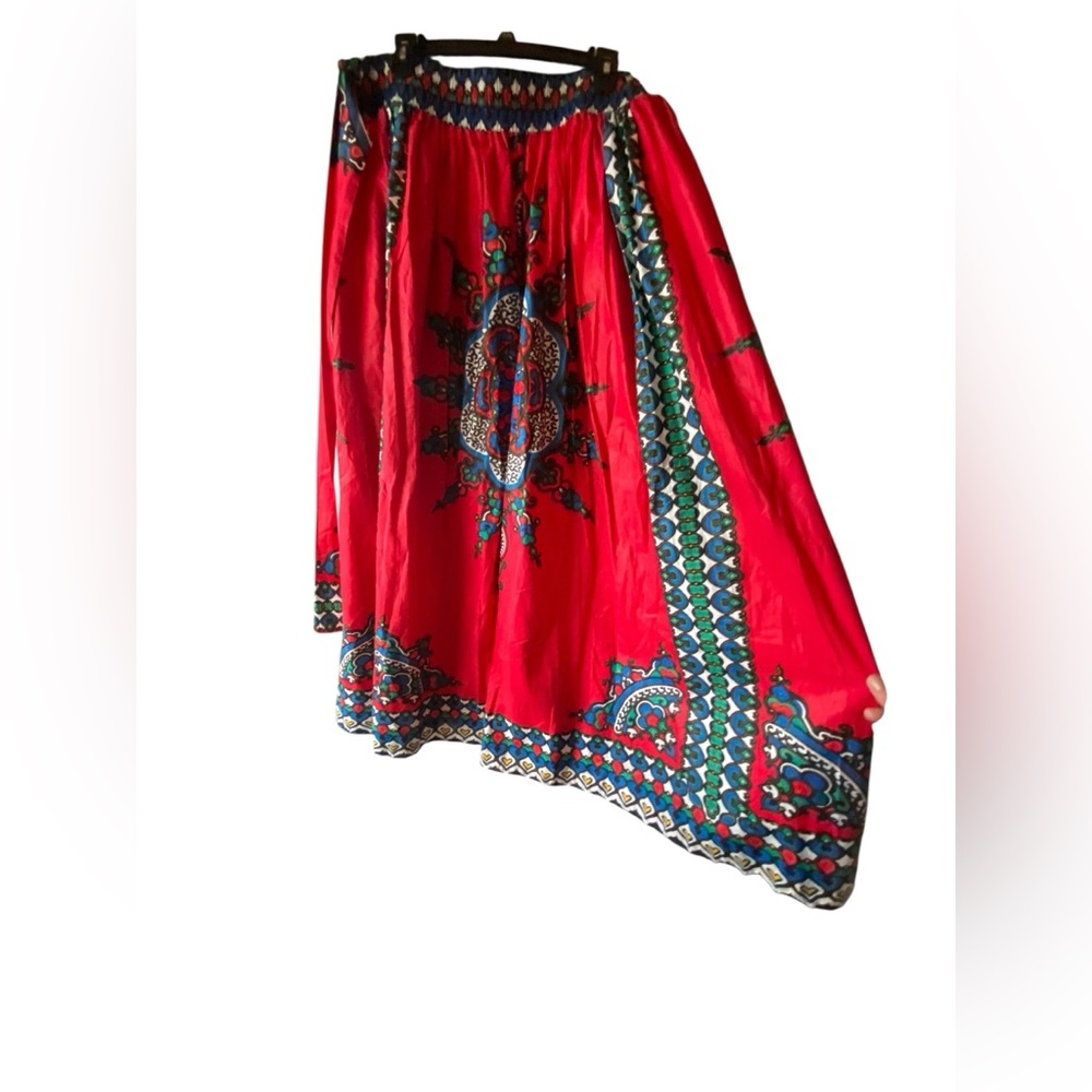 Plus Size 3X NWT’s 100% Cotton Boho Maxi Skirt W Tie Elastic Waist Ethnic Print